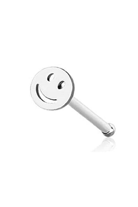 Nose Bone Stud Flat Smiley Face 316L Surgical Steel bar 20g