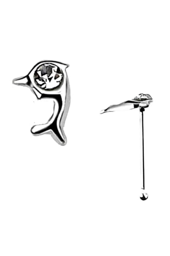 Nose Ring Dolphin 3mm Nose Stud 22GA .925 Sterling Silver