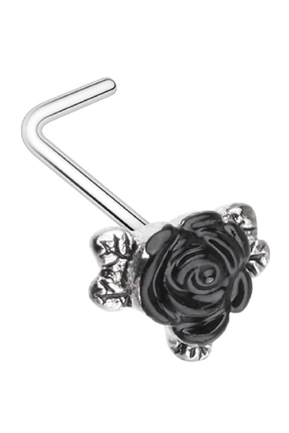 Nose Ring Gothic Black Rose L-Shape Stud 316L surgical steel