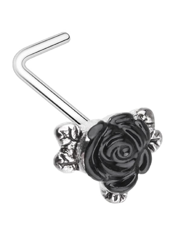 Nose Ring Gothic Black Rose L-Shape Stud 316L surgical steel