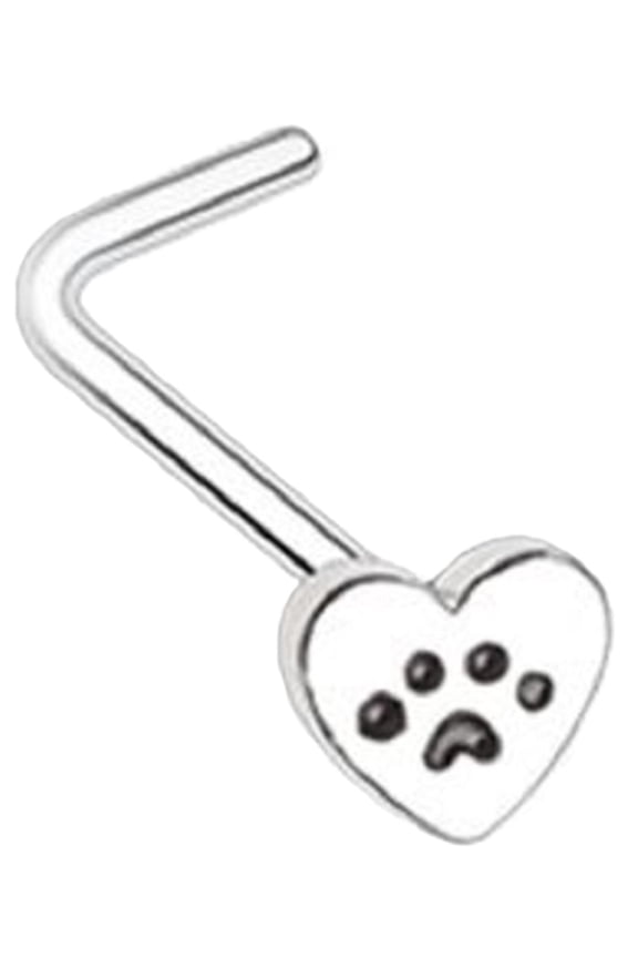 Nose Ring Pawprint Paw Stud 20g L Bend Silvertone Heart