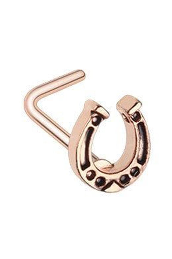 Nose Ring Rose Golden Good Luck Horseshoe L-Shape Ring Stud 20g L bar