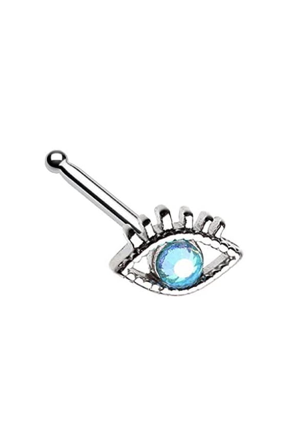 Nose Ring Stud All Seeing Evil Eye Gem Ring top 316L Surgical Steel Bone