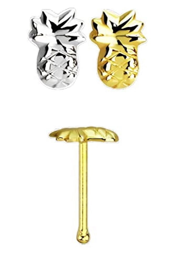 Nose Ring Stud Pineapple one Goldtone on silvertone Ring top 316L Sterling Silver