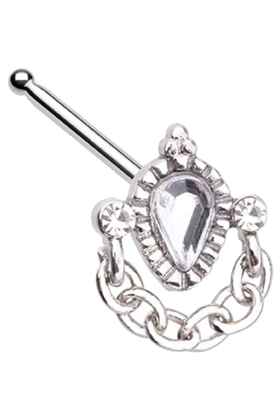 Nose Ring Stud Victorian Ornate Chain Gem 316L Surgical Steel