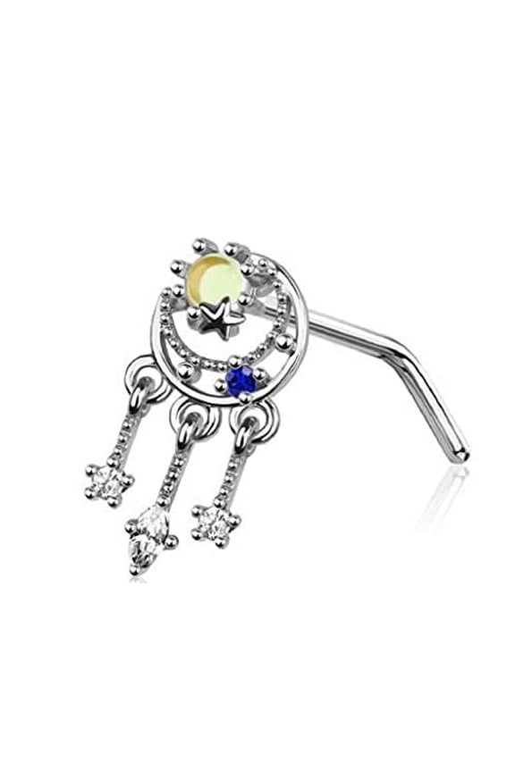 Nose Stud L-Shaped CZ Moon Dangling Stars Celestial Orbit Design Tops