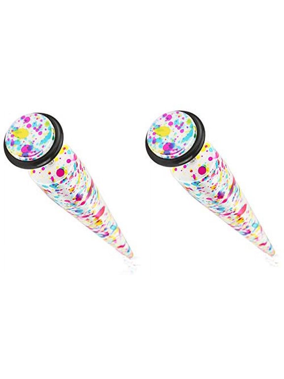 Plugs Earrings Solid Acrylic Printed Paint Splatter Fake Taper Faux Plug 16g Sold as Pair HO1813