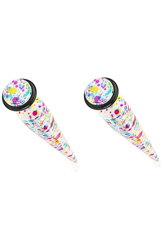 Plugs Earrings Solid Acrylic Printed Paint Splatter Fake Taper Faux Plug 16g Sold as Pair HO1813