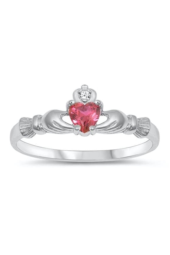 Silver Band - Silver CZ Ring - Claddagh CZ Faux Ruby(7)