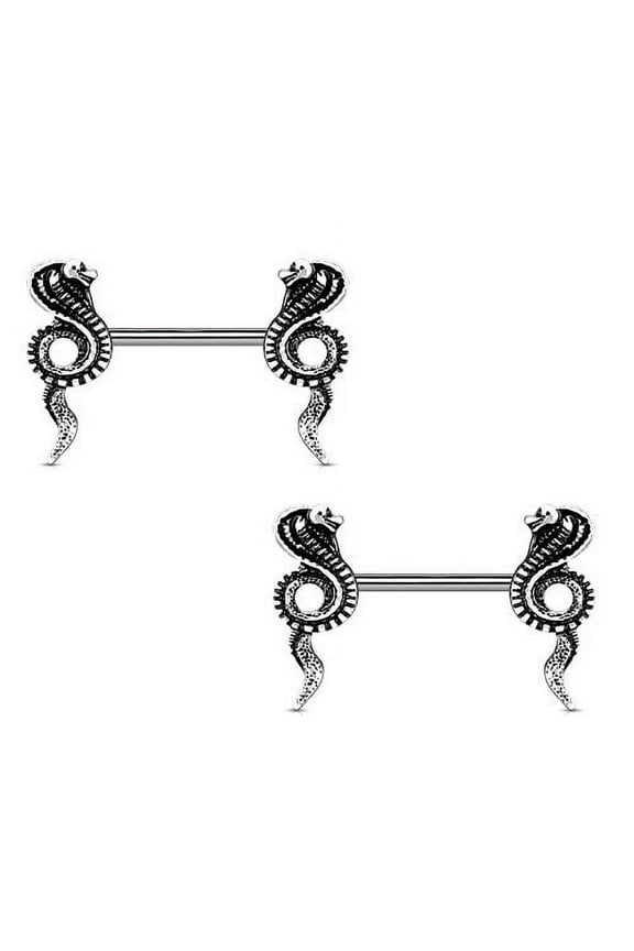 Snake Shields 14GA Cobra Ends 316L Surgical Steel Barbell Nipple Rings Pair