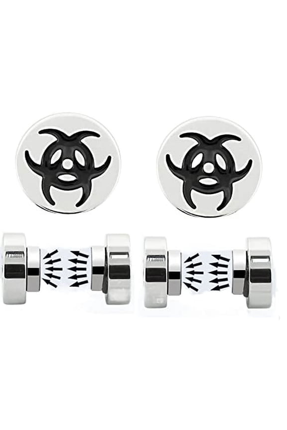 Sterling Silver Magnetic Earring Studs Biohazard Picture Logo Size 8mm Pair