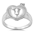 thumbnail image 1 of Body Accentz Sterling Silver Ring - Lock Heart & Key Dangle Band (4), 1 of 1