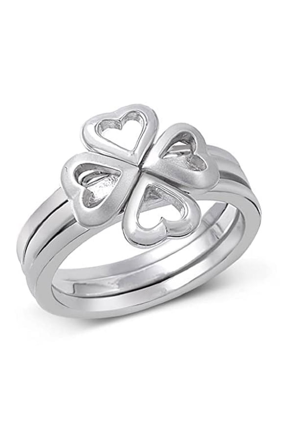 Sterling Silver Silver Ring - Puzzle Heart Clover (4)