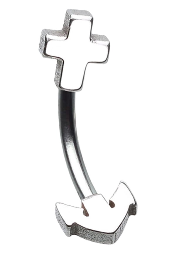 Surgical Steel Anchor and Cross Curved Barbell Eyebrow Ring, 16 GA, 5/16 Inch