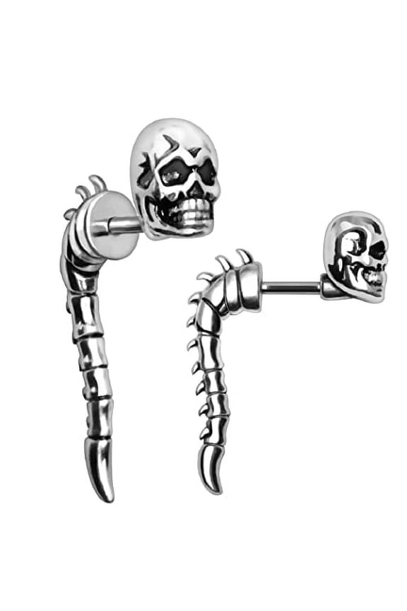Taper 316L Steel Tailed Devil Skull Fake Plugs Earrings 2pcs