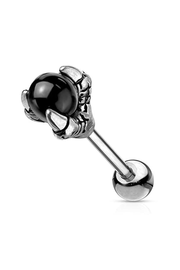 Tragus Dragon Claw Holding Black Ball 316L Surgical Steel Cartilage, Barbell Studs