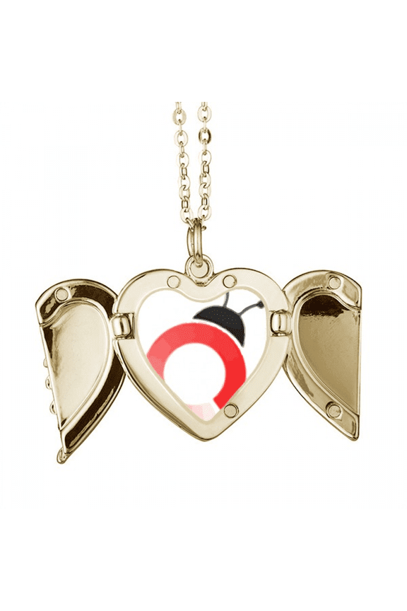 Body Antennae Ladybug Insects Folded Wings Peach Heart Pendant Necklace