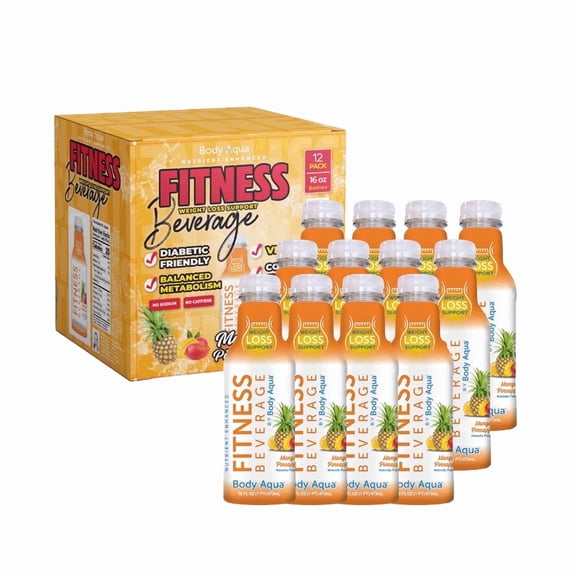 Body Aqua Fitness Beverage Pineapple Mango Low Calorie Vitamin Drink Caffeine-Free Gluten-Free 12 Pack 16 fl oz