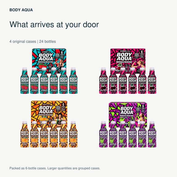 Body Aqua Healthy Hydration Fitness Beverage Strawberry Cherry Tangerine Apple Variety Pack Low Calorie Gluten-Free 24 Pack 16 fl oz