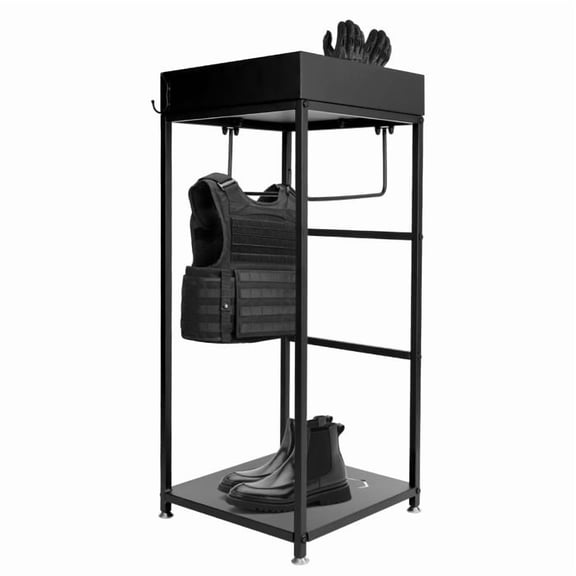 Body Armor Stand, 18.1in x 18.1in Steel Frame, Quick Access Design, 3 Hooks 50lbs, 70lbs Tray, 43.3in Height, Police Gear Stand for Garage Workshop