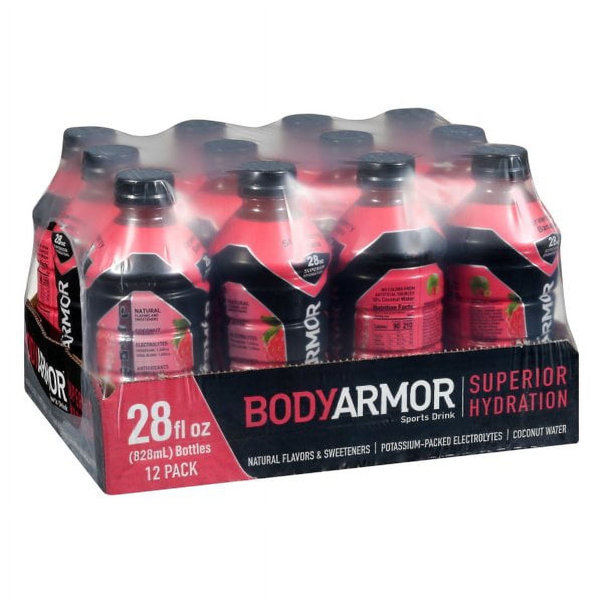 Body Armor Strawberry Banana Sports Drink 28 oz Plastic Bottles Pack