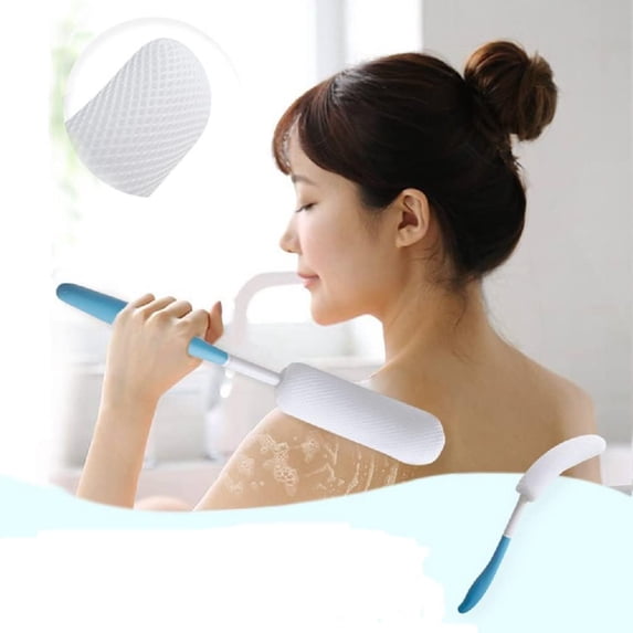 Body Back Bath Brush, Curve Long Handle Mesh Bag Sponge Rubbing Back ...