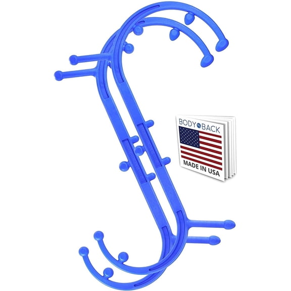 Body Back Buddy Classic Handheld Manual Massage Cane USA Made-Full Body Pressure & Trigger point massage tool for Deep Tissue Pain Relief -Dual Massage Hooks for Back, Shoulder, Neck (2-Pack)(Blue)