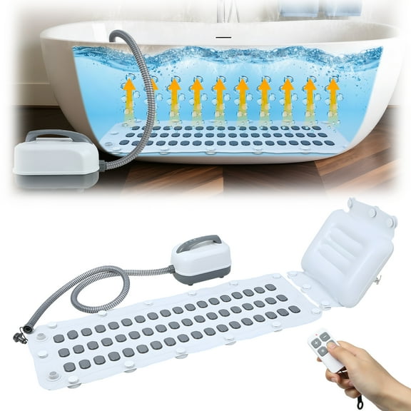 Body Bubble Bath Machine - 6 Gear Adjustment, Bath Spa Massage Mat - W/Inflatable Pillow & Remote, for Loosening Tight Muscles