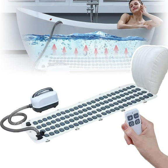 Body Bubble Bath Machine - 9 Gear Adjustment, Bath Spa Massage Mat - W/Inflatable Pillow & Remote, for Loosening Tight Muscles