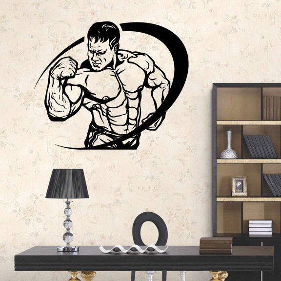 Body Builder Silhouette Strength Fit Strong Fitness Silhouette Motivation Inspirational Fitness Healthy Life Style Wall Art Vinyl Sticker Decal Home Décor Work Out Gym Room Bedroom Size (8x10 inch)