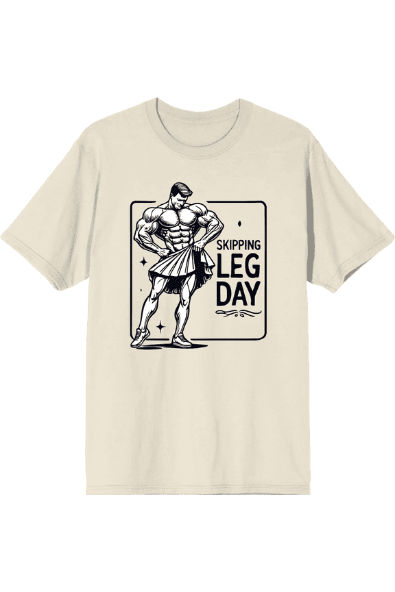 Body Builder Skipping Leg Day Adult Natural Crew Neck Short Sleeve Tee-Small