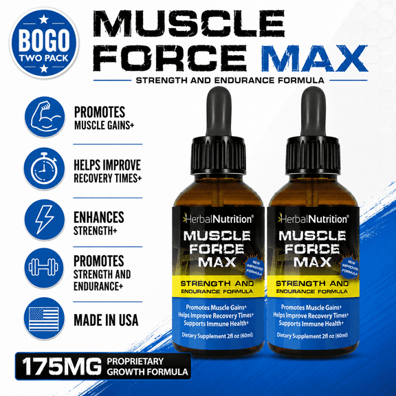 Body Building Supplement Muscle Force Max Strength & Endurance Drops 175mg of Proprietary Growth Formula, Muscle Building and Recovery