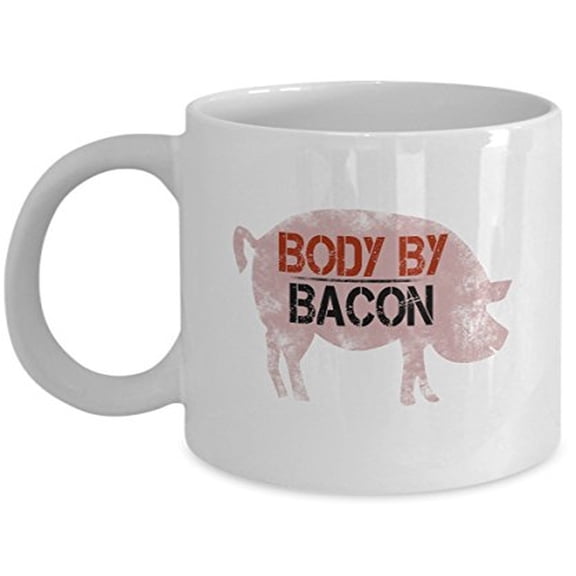 Body By Bacon Funny Ceramic Coffee Mug - 11 oz Gift for Food Lovers