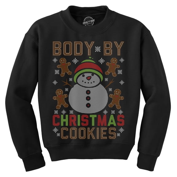 Body By Christmas Cookies Crewneck Sweatshirt Funny Sarcastic Xmas Graphic Novelty Longsleeve Sweater
