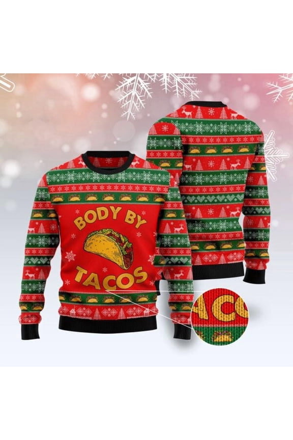 Body By Taco Ugly Christmas Sweater, Christmas Sweater, Ugly Sweater, Funny Xmas Sweaters