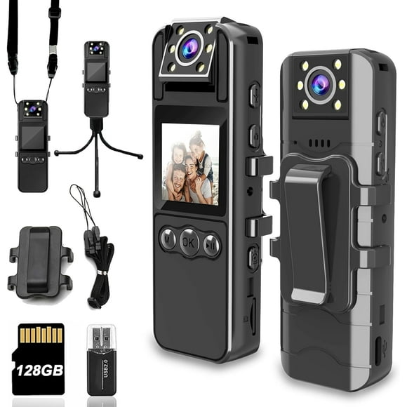 Body Camera with Audio and Video Recording, HD 1080P Body Cam with 180 Rotating Lens, 6HR Battery, IR Cut Auto Night Vision, 128GB Body Worn Camcorder, for Personal Civilians, Police Law Enforcement