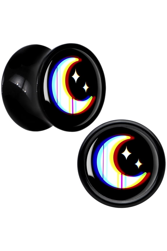 0 Gauge 2PC Black Acrylic Chromatic Moon Saddle Plugs Double Flare Plug Ear Plug Gauges 8mm