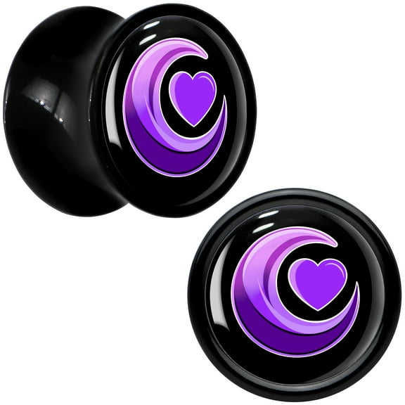 Body Candy 0 Gauge 2PC Black Acrylic Crescent Moon Heart Saddle Plugs Double Flare Plug Ear Plug Gauges 8mm