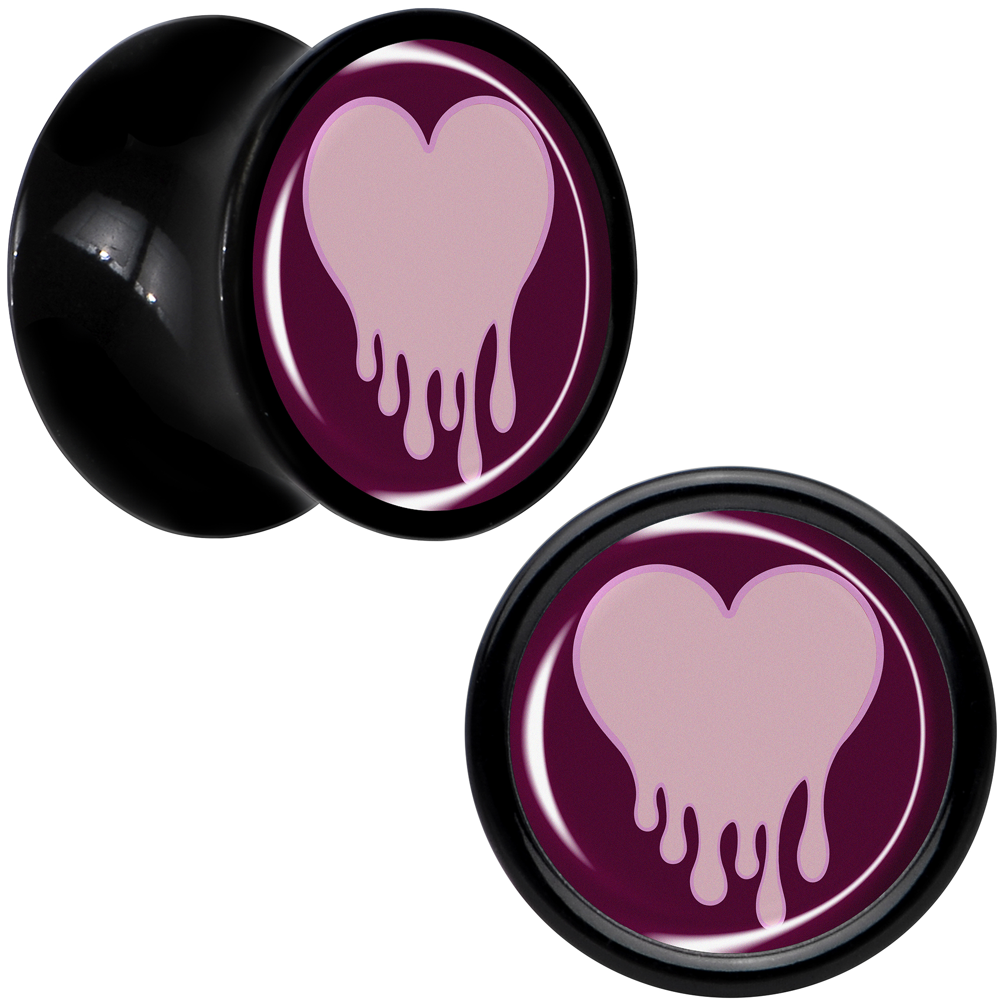 Body Candy 0 Gauge 2PC Black Acrylic Pinkish Melting Heart Saddle Plugs