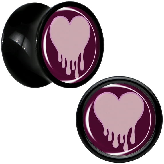 Body Candy 0 Gauge 2PC Black Acrylic Pinkish Melting Heart Saddle Plugs Double Flare Plug Ear Plug Gauges 8mm