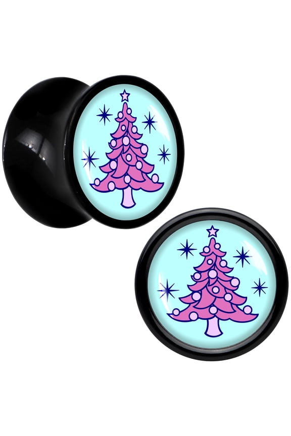 0 Gauge Pastel Christmas Tree Holiday Acrylic Saddle Plug Set
