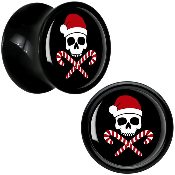 Body Candy 0 Gauge Santa Pirate Candy Cane Skull Acrylic Saddle Plug Set