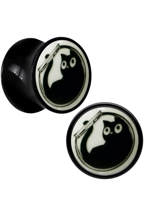 00 Gauge 2PC Black Acrylic Glow in the Dark Fishbowl Kitty Cat Saddle Plugs Double Flare Plug Ear Plug Gauges 10mm