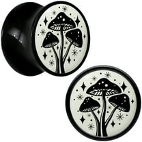 Body Candy 00 Gauge 2PC Black Acrylic Glow in the Dark Mystic Mushroom Saddle Plugs Double Flare Plug Ear Plug Gauges 10mm