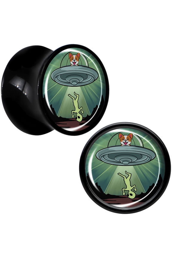 00 Gauge 2PC Black Acrylic Reverse Alien UFO Abduction Saddle Plugs Double Flare Plug Ear Plug Gauges 10mm