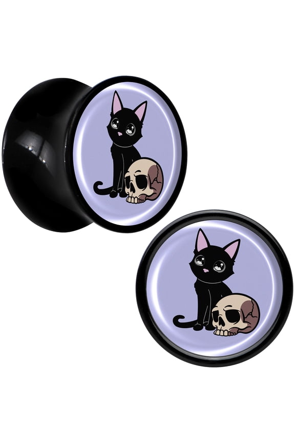 00 Gauge 2PC Black Acrylic Skull Cat Saddle Plugs Double Flare Plug Ear Plug Gauges 10mm