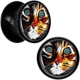 thumbnail image 1 of Body Candy 00 Gauge Colorful Trippy Cat Black Acrylic Saddle Plug Set of 2pc, 1 of 4