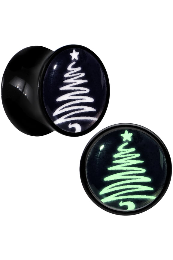 00 Gauge Glow in the Dark Holiday Christmas Tree Acrylic Saddle Plug Set