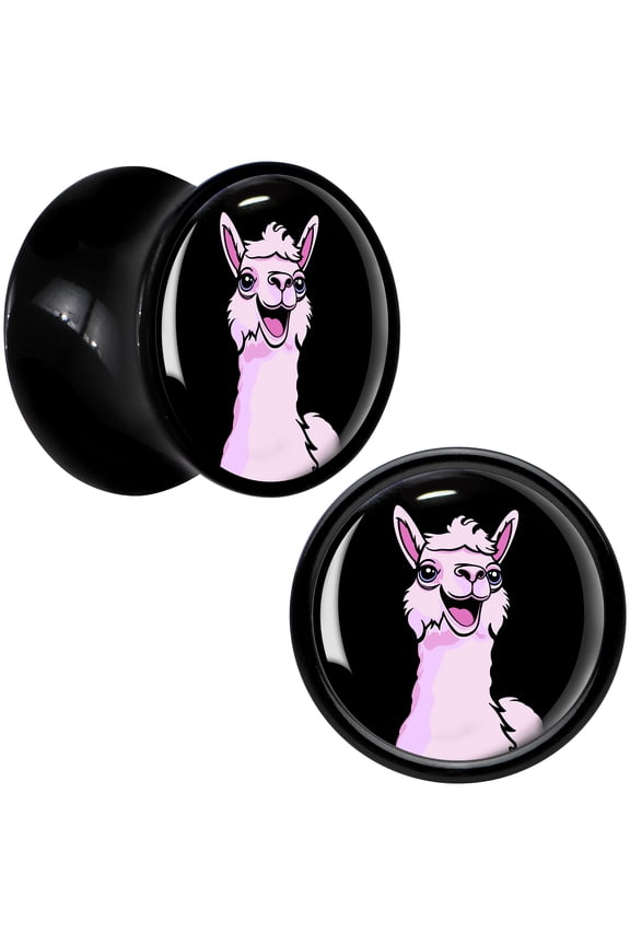 00 Gauge Pink Happy Llama Black Acrylic Saddle Plug Set of 2pc