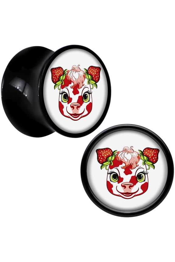 00 Gauge Strawberry Cow Black Acrylic Saddle Plug Set of 2pc